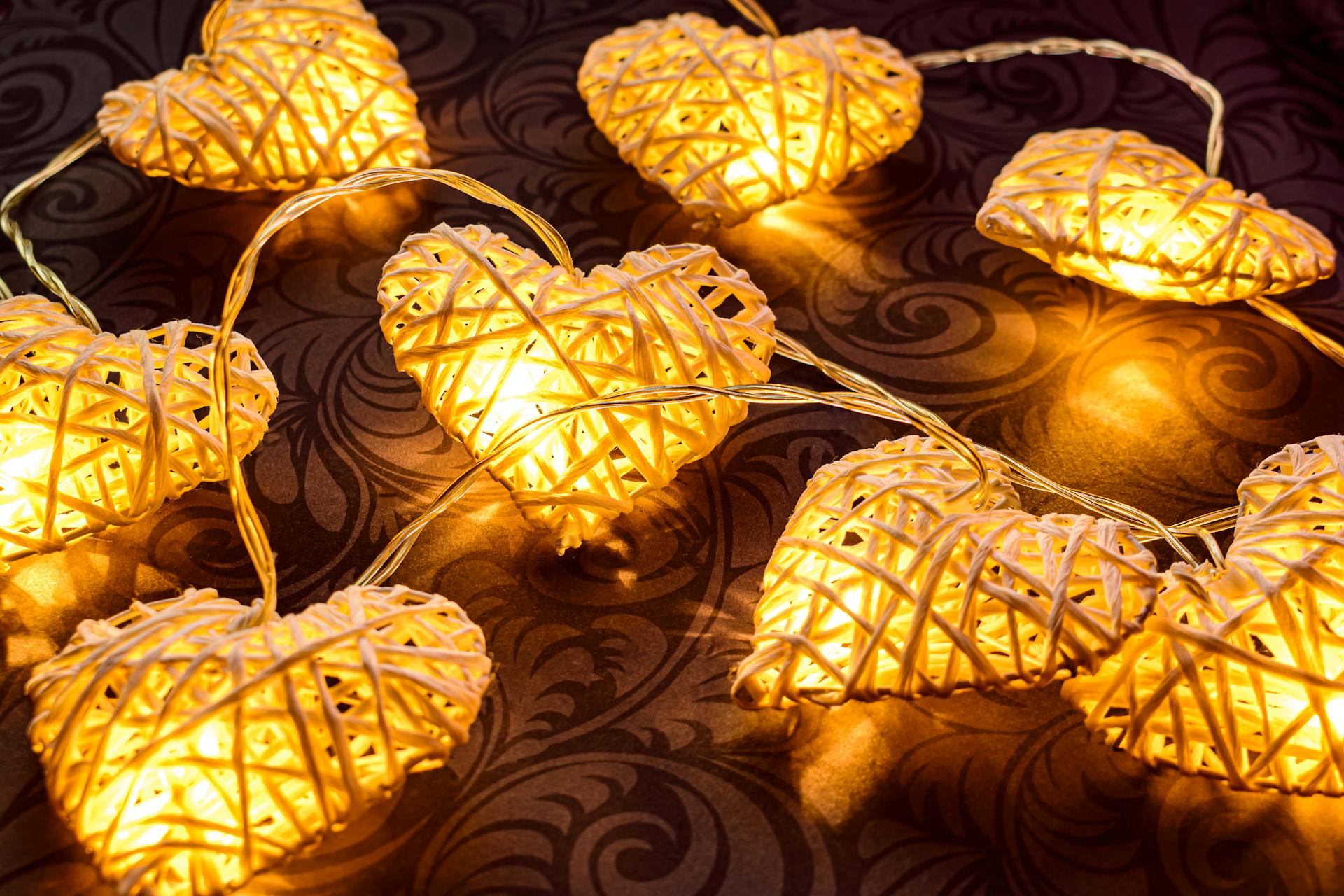 A string of woven heart lights